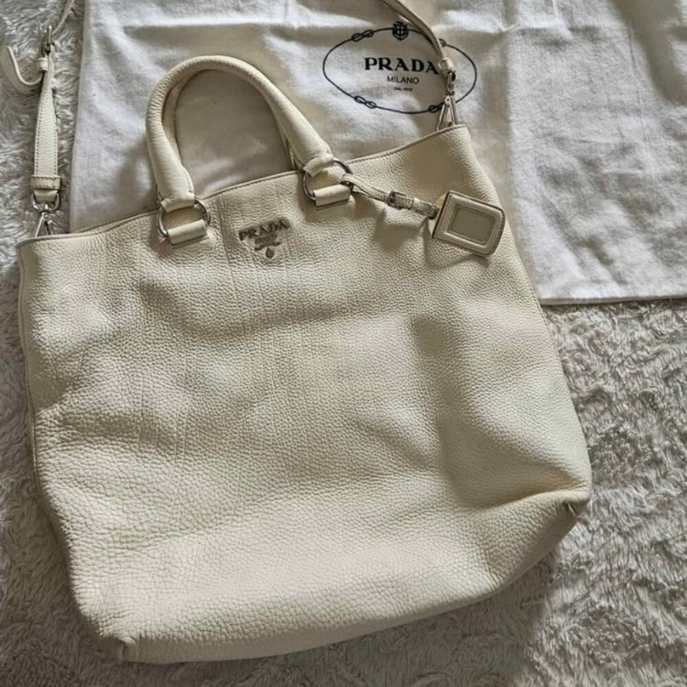 Authentic Prada Convertible Shopper Vitello Daino Large Tote